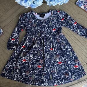 Picapino Christmas Woodland Animals With Santa Hats Navy Blue Boutique 18 Month